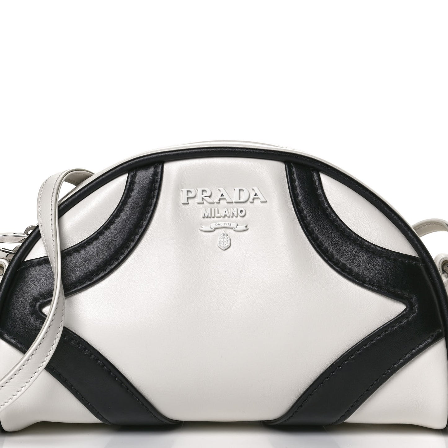 Soft Calfskin Bowling Crossbody Bag White Black