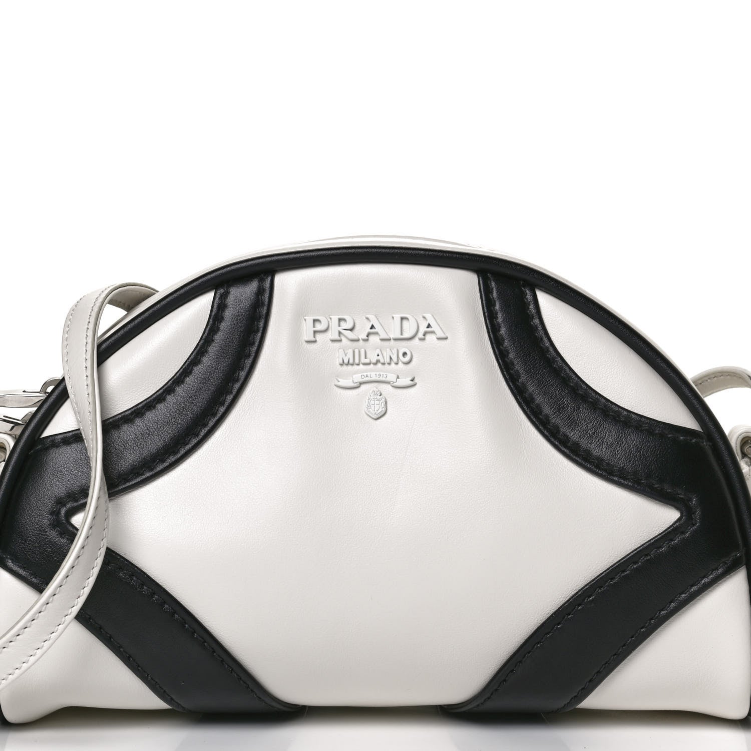 Prada Soft Calfskin Bowling Crossbody Bag White Black 8 of 11