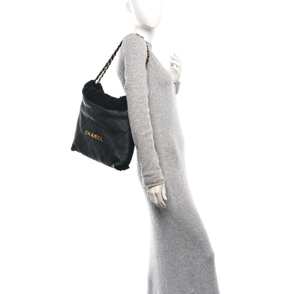 Chanel Aged Lambskin Shearling Quilted Small Chanel 22 Black 2 of 11