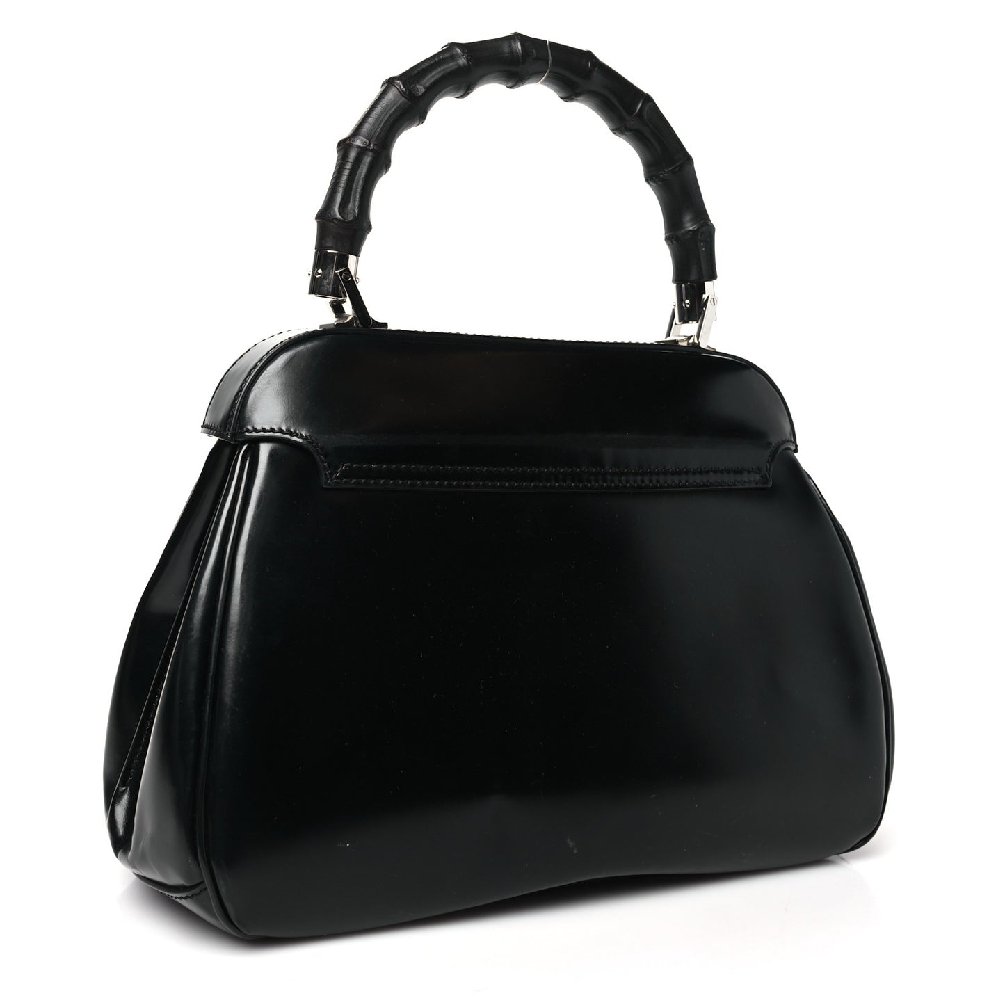Regent Calfskin Bamboo Medium Lady Lock Top Handle Bag Black