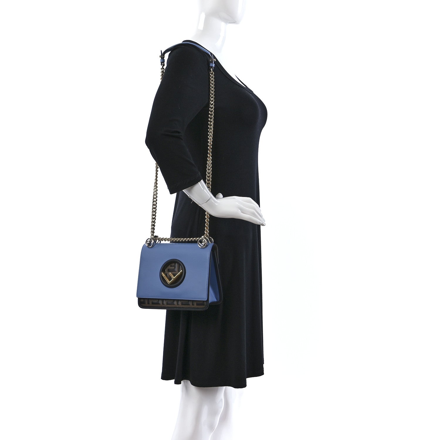 Fendi Vitello Century F is Fendi Bi-Color FF 1974 Embossed Small Kan I Shoulder Bag Nebula Maya Black 2 of 9