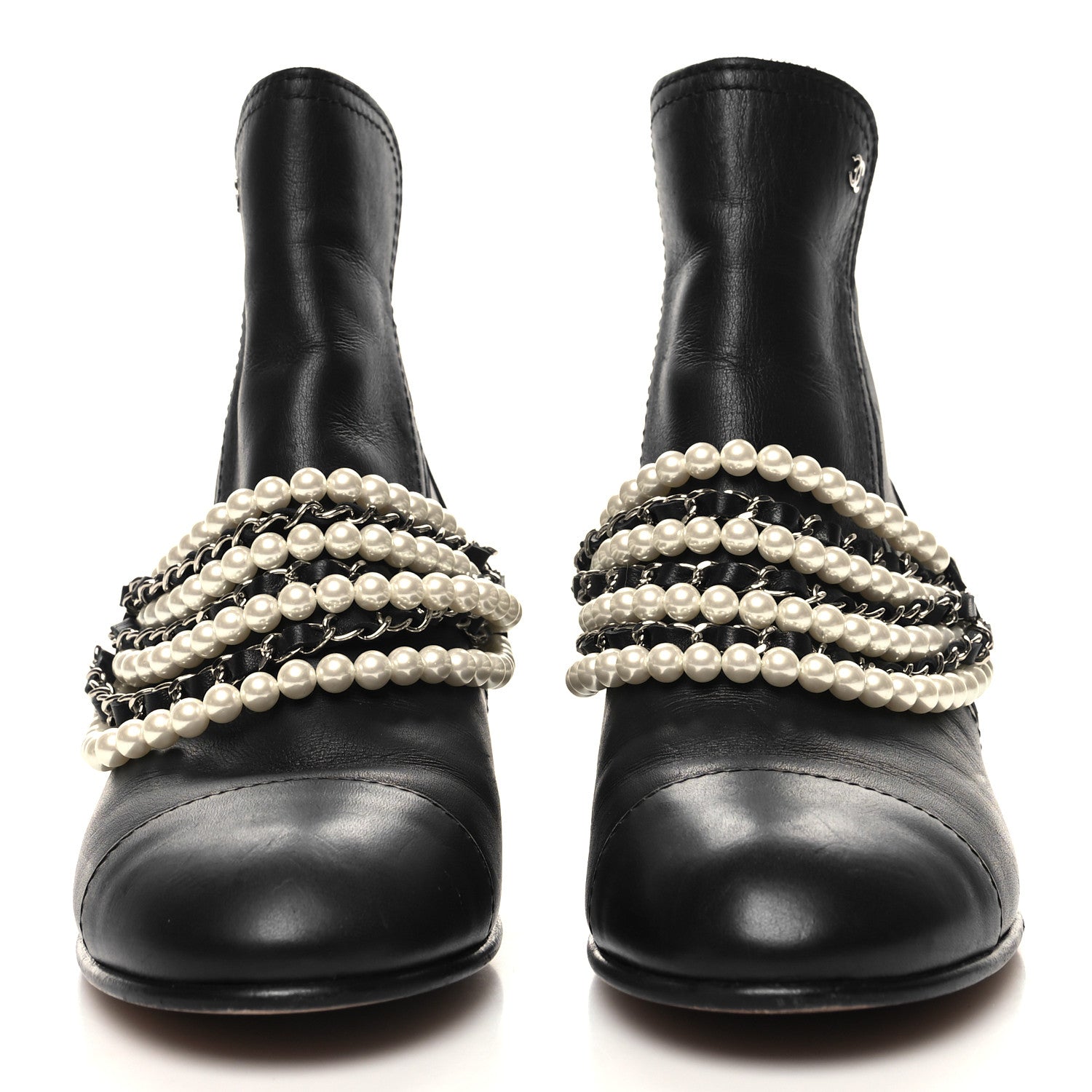 Chanel Calfskin Pearl Cap Toe Short Boots 39 Black 2 of 7