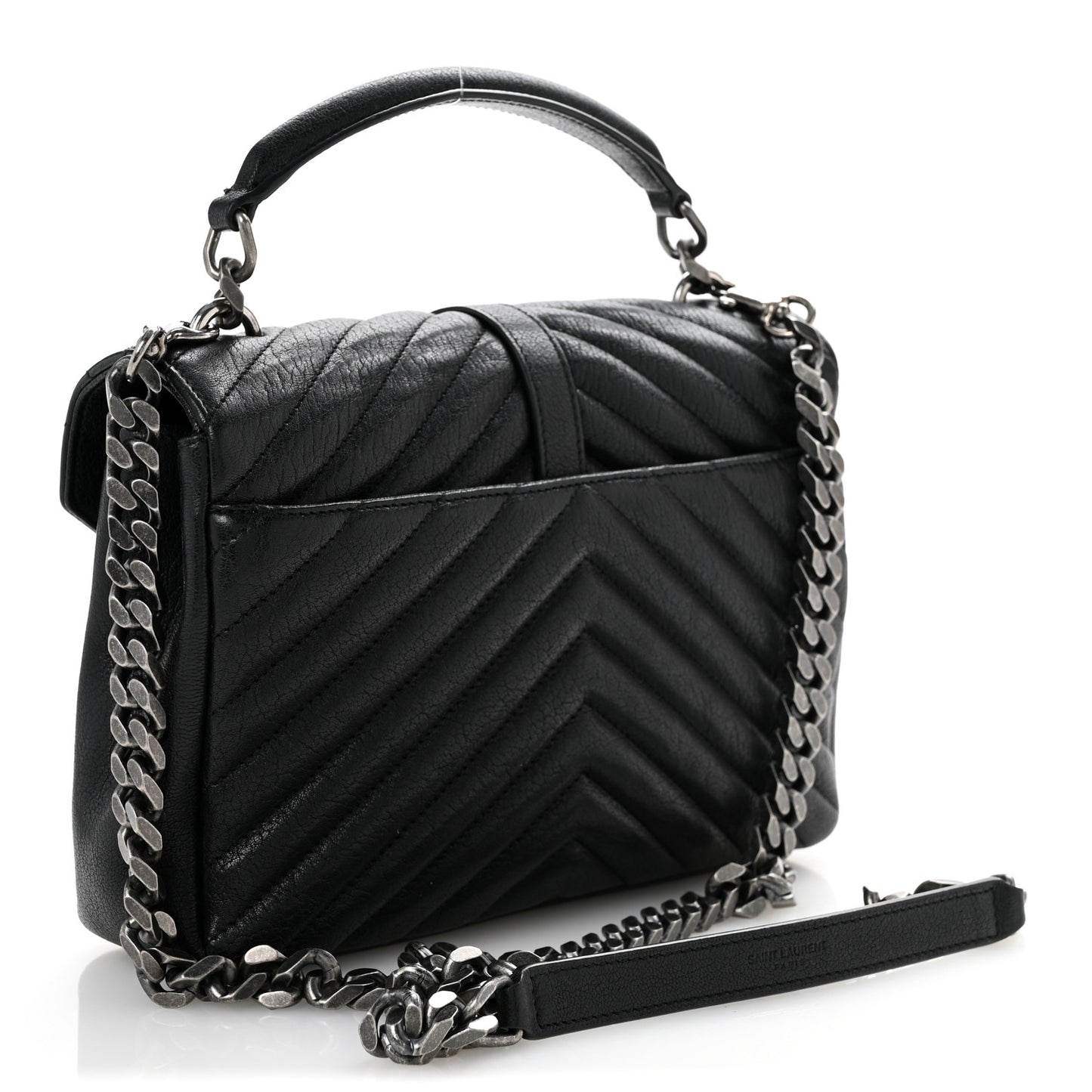 Sheepskin Matelasse Chevron Monogram Medium College Bag Black