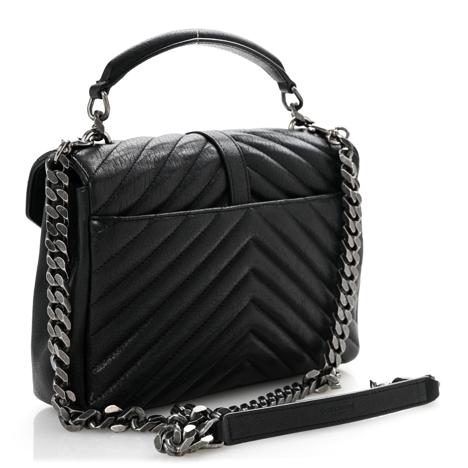 Saint Laurent Sheepskin Matelasse Chevron Monogram Medium College Bag Black 3 of 14