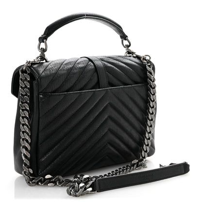 Saint Laurent Sheepskin Matelasse Chevron Monogram Medium College Bag Black 3 of 14
