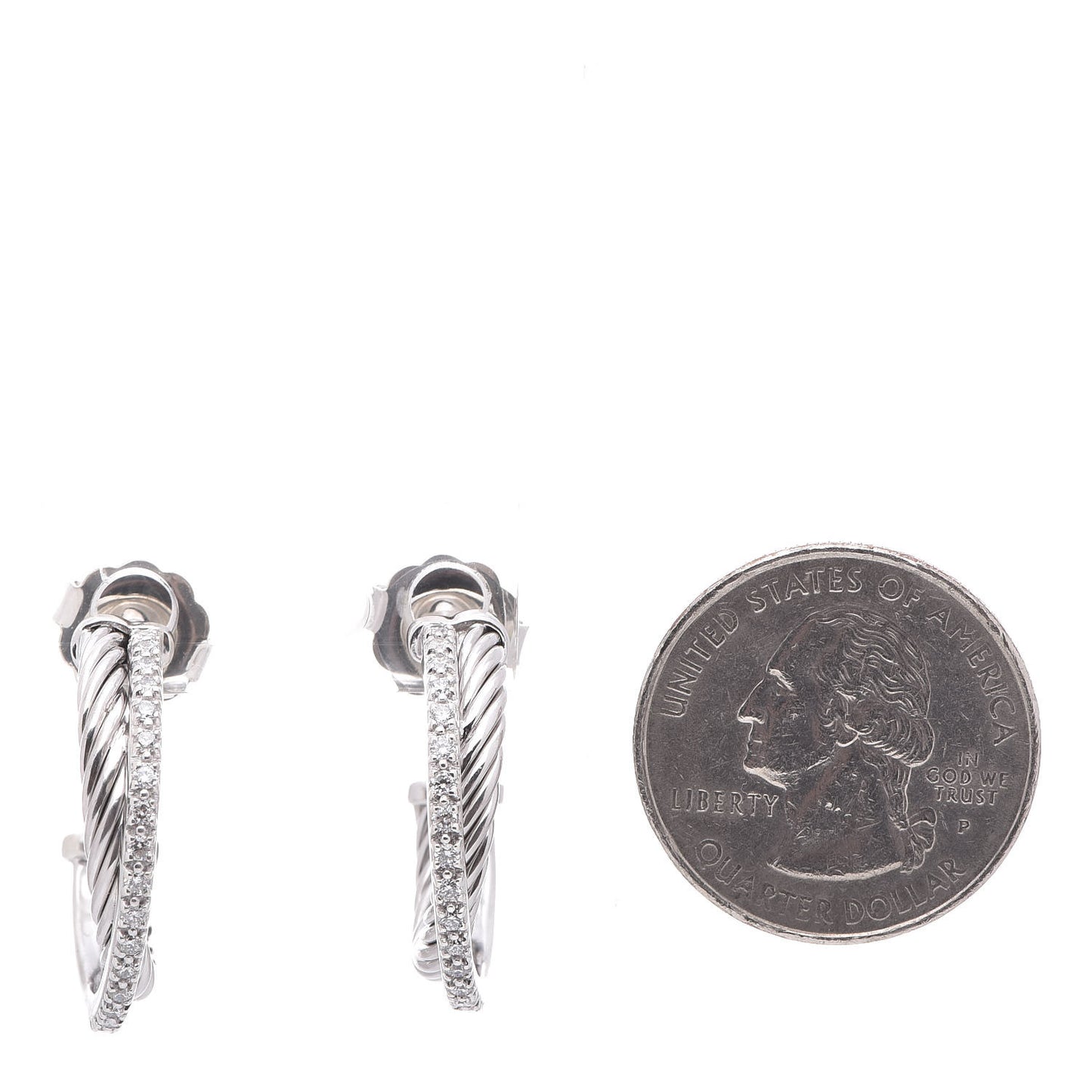 Sterling Silver Diamond 23mm Small Crossover Hoop Earrings