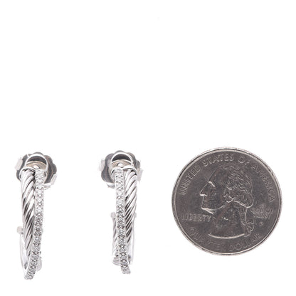 David Yurman Sterling Silver Diamond 23mm Small Crossover Hoop Earrings 2 of 5