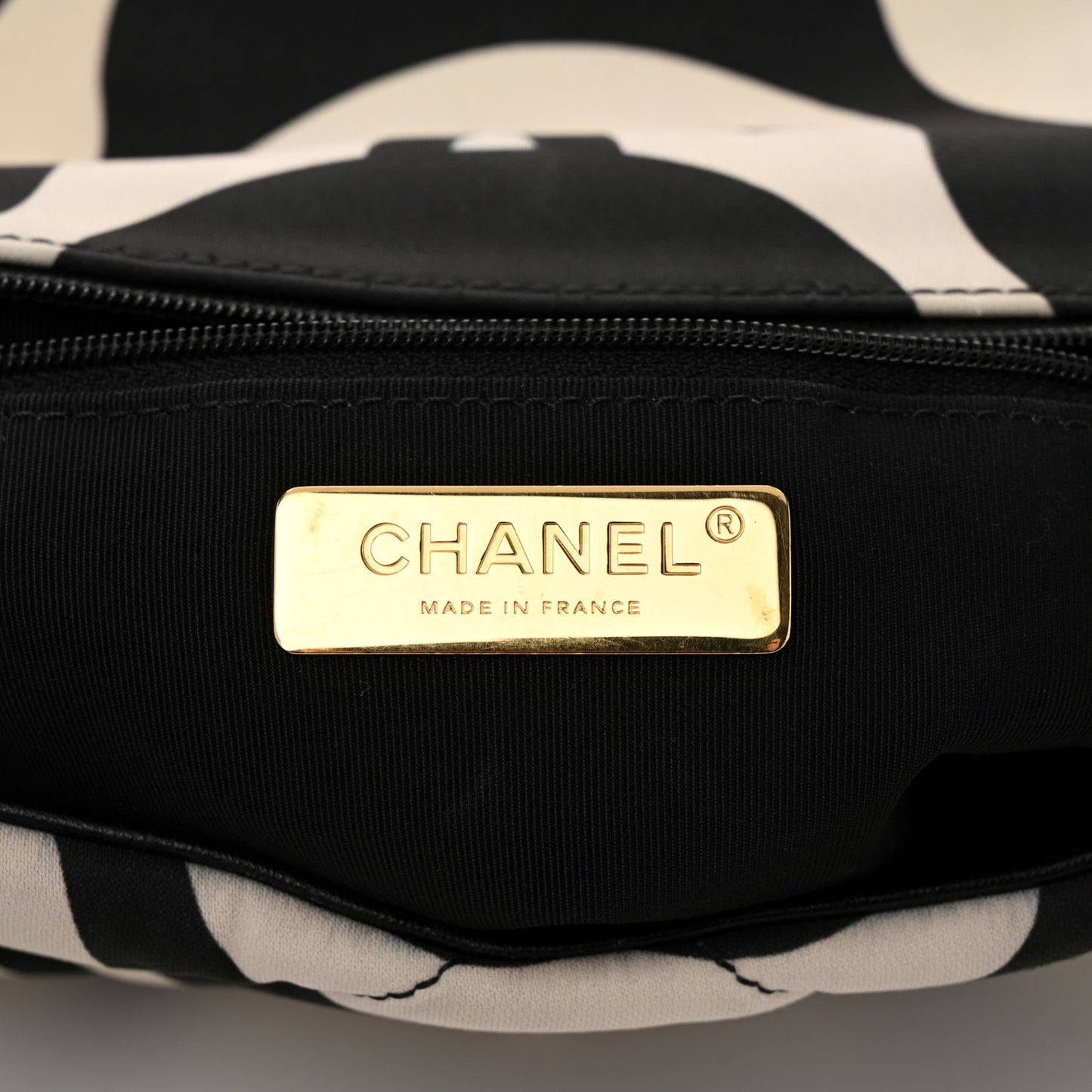 Fabric Printed Medium Chanel 19 Flap Black Ecru