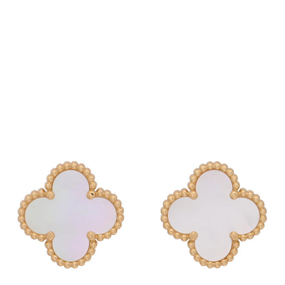 Van Cleef & Arpels 18K Yellow Gold Mother of Pearl Vintage Alhambra Earrings 1 of 5
