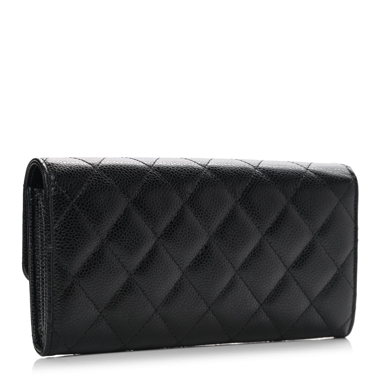 Caviar Quilted Large Gusset Flap Wallet Black