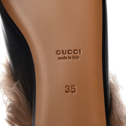 Gucci Calfskin Fur Womens Princetown Slippers 35 Black 6 of 7