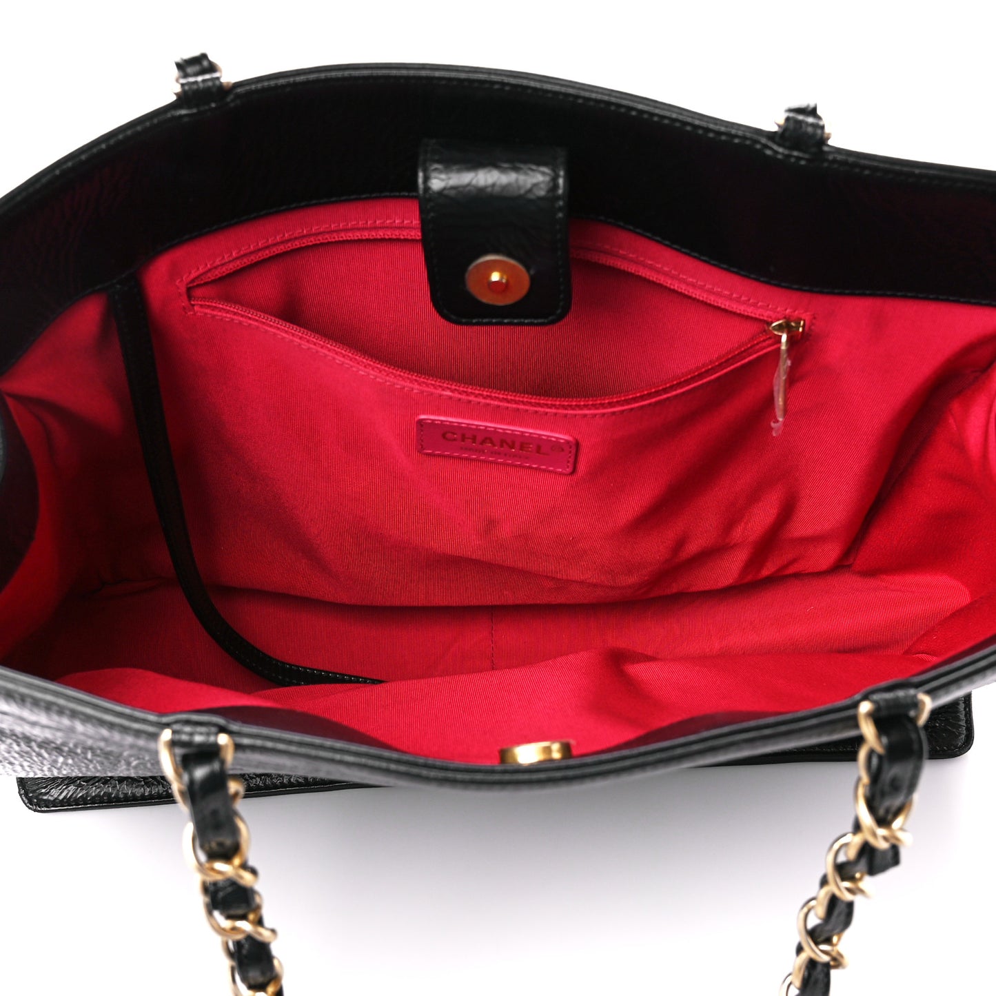 Shiny Aged Calfskin Shopping Bag Black