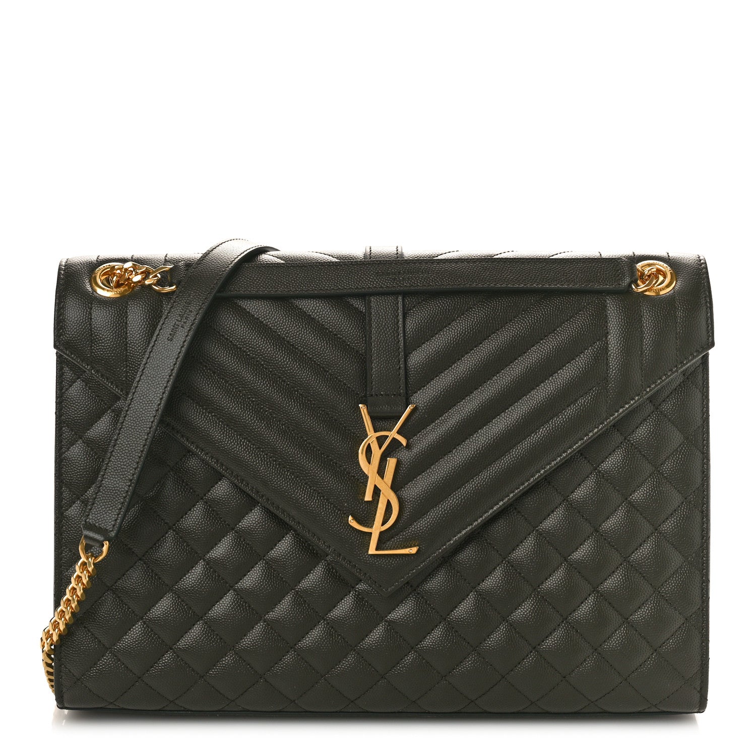 Saint Laurent Grain De Poudre Textured Mixed Matelasse Large Triquilt Monogram Satchel Army Green 1 of 9