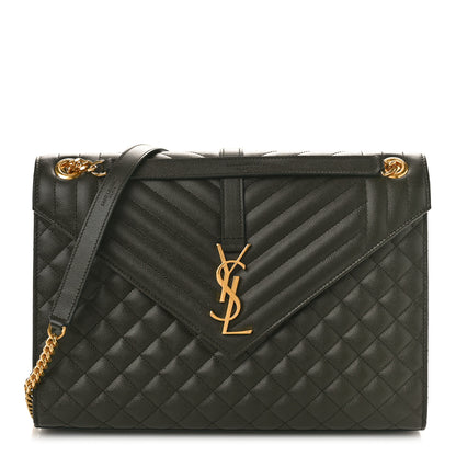 Saint Laurent Grain De Poudre Textured Mixed Matelasse Large Triquilt Monogram Satchel Army Green 1 of 9