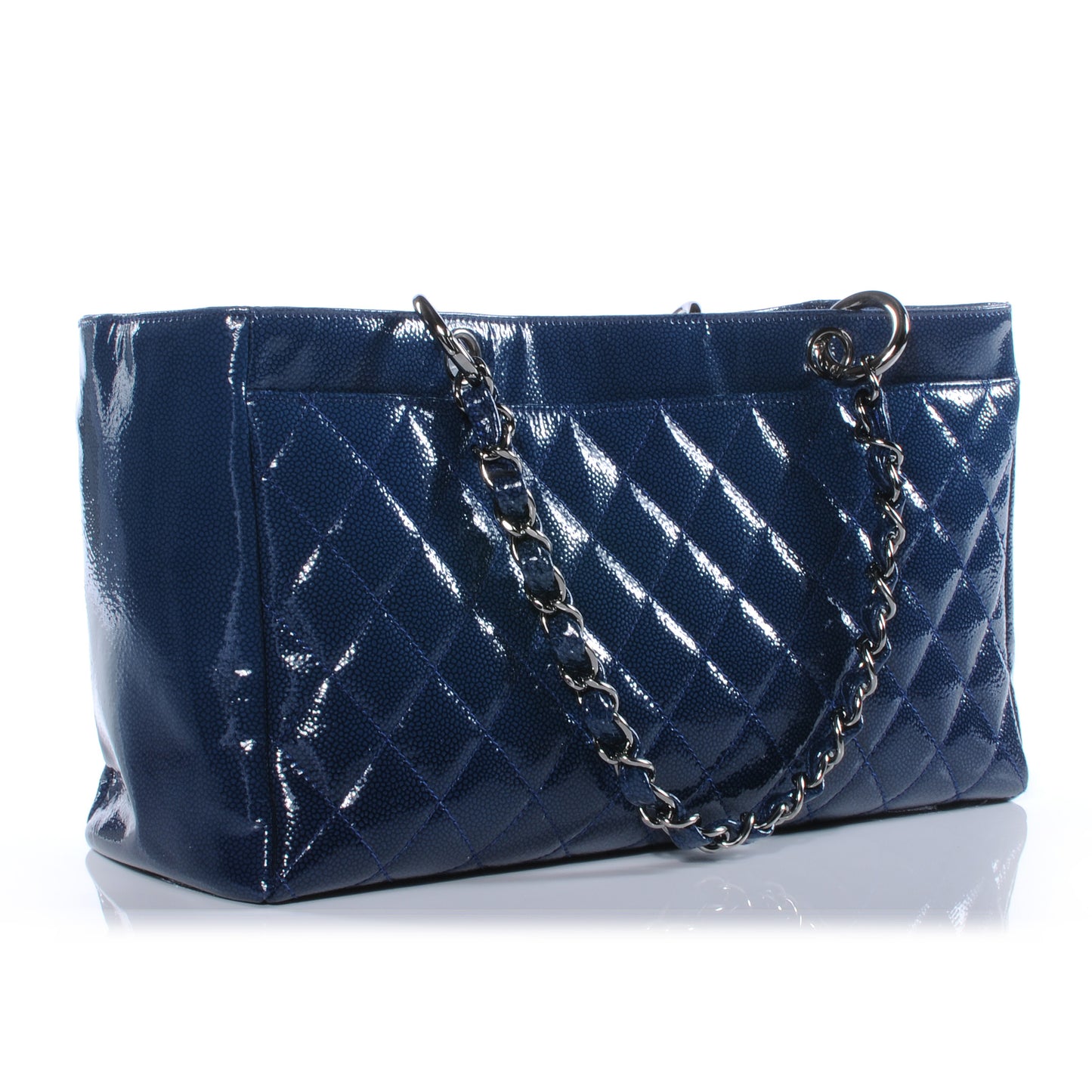 Patent Caviar Diamond Shine Small Reissue Tote Navy