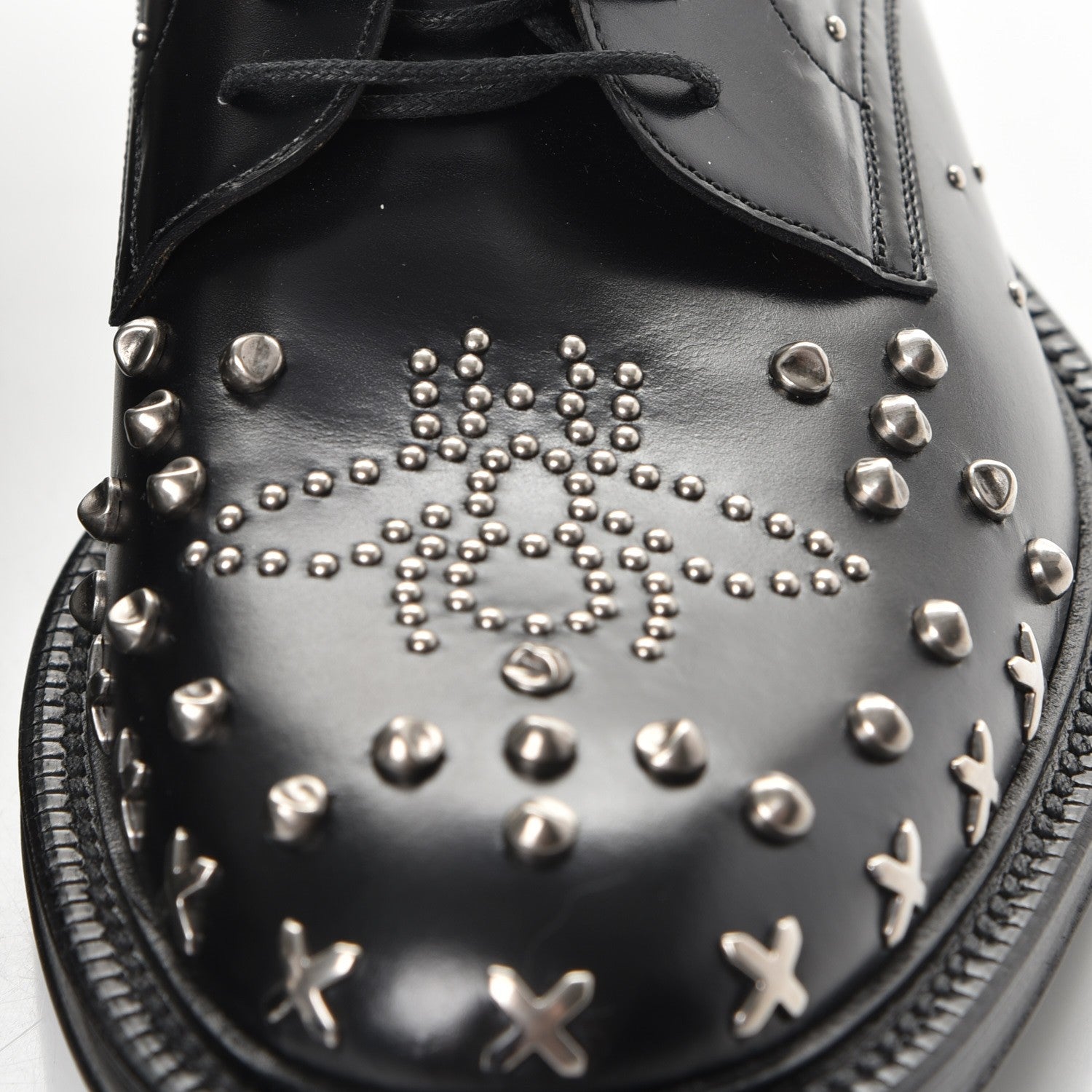 Gucci Mens Calfskin Studded Lace Up Loafers 10 Black 11 of 13