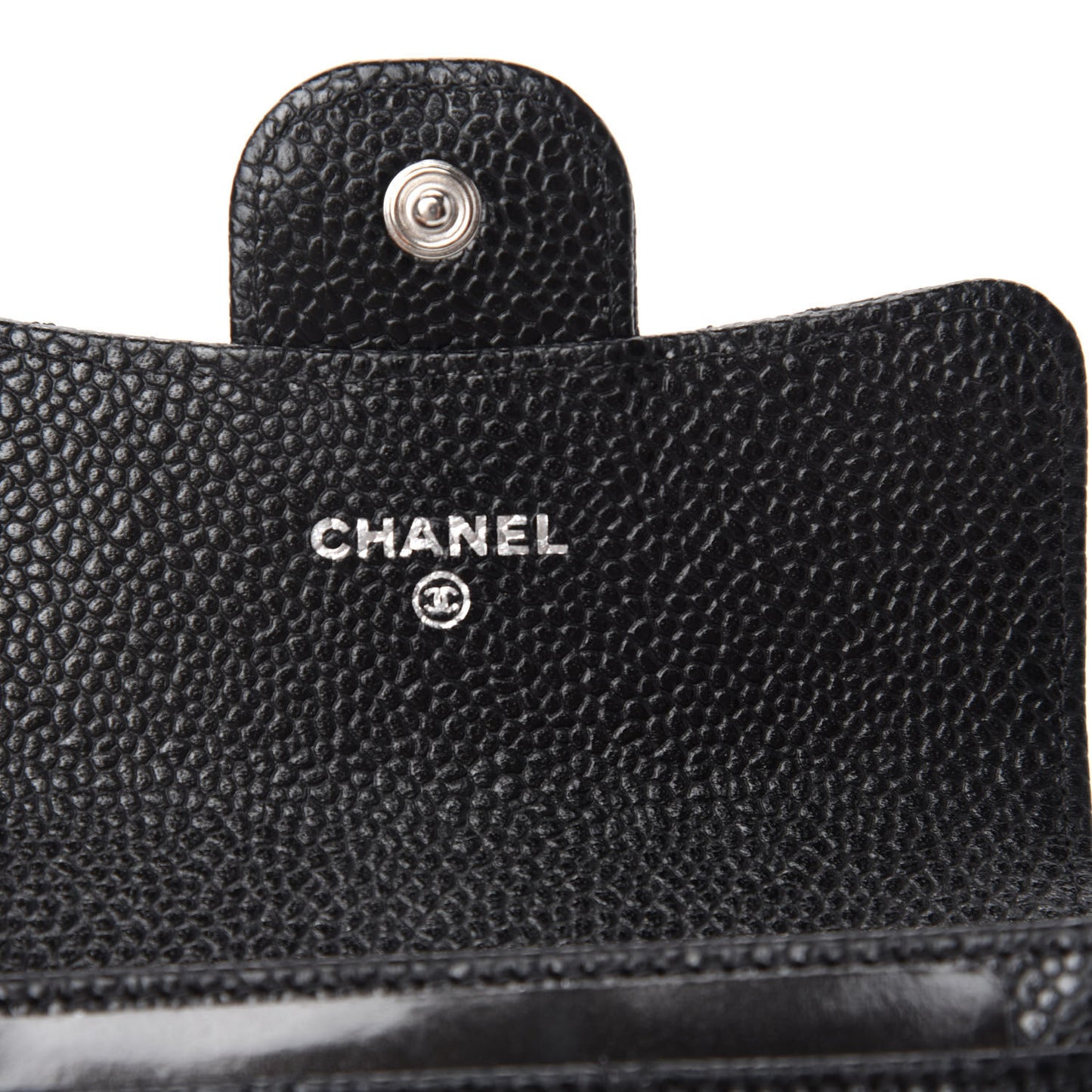 Caviar Quilted Flap Card Holder Wallet Black