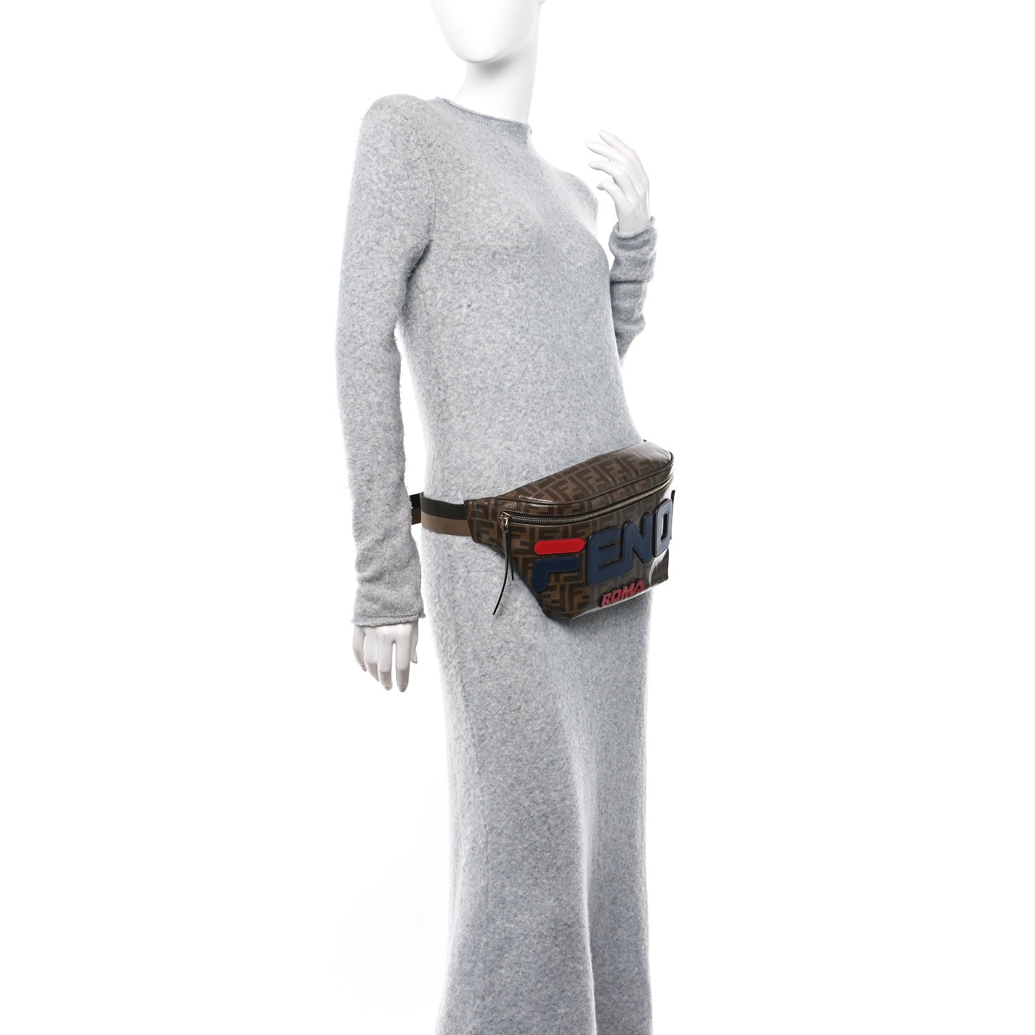 Fendi X FILA Glazed Fabric Vitello Century FF 1974 Mania Belt Bag Mogano Panna Blueberry 2 of 11