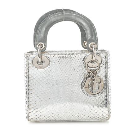 Christian Dior Metallic Snakeskin Mini Lady Dior Silver 1 of 12