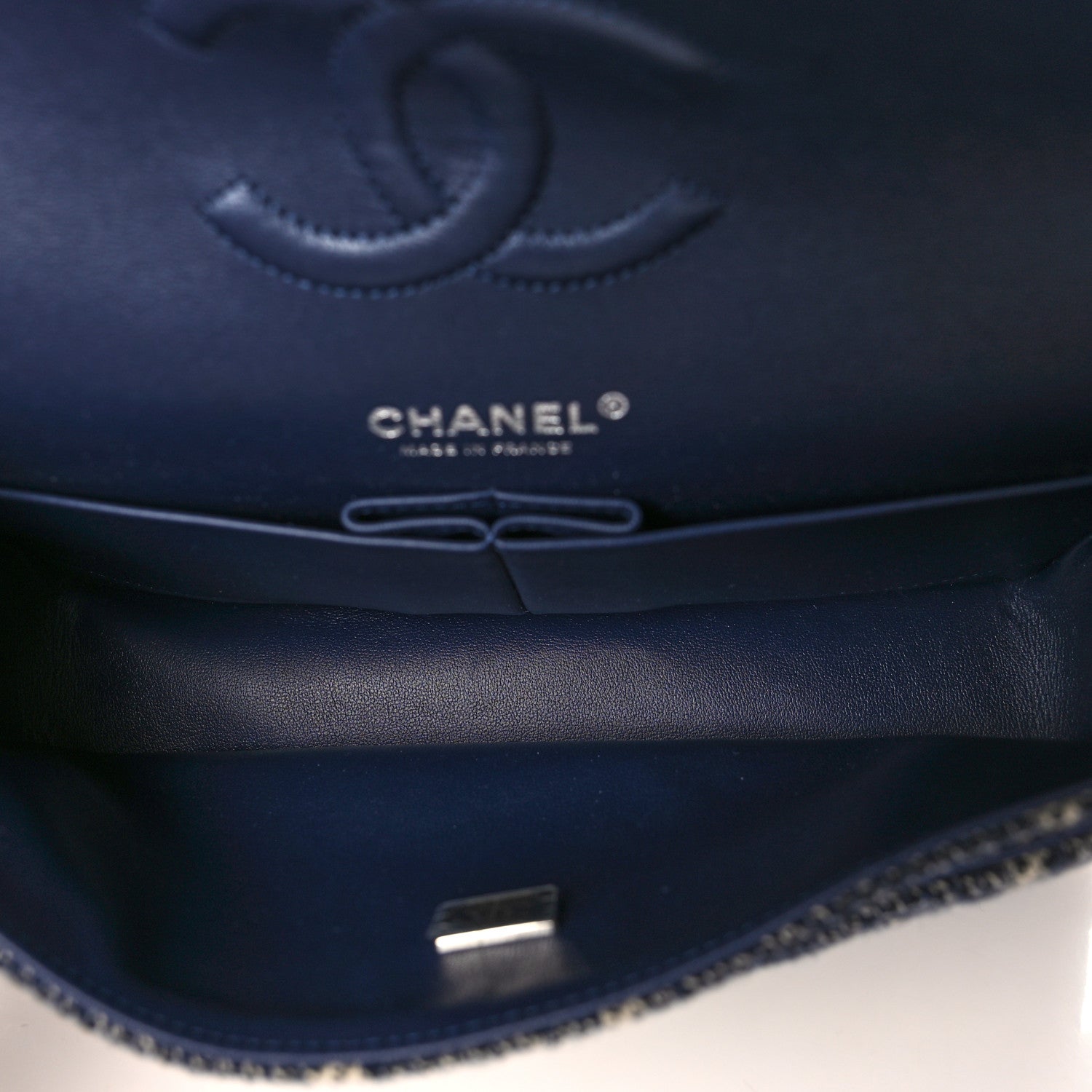 Chanel Tweed Quilted Medium Double Flap Black Blue Sea Green 4 of 9