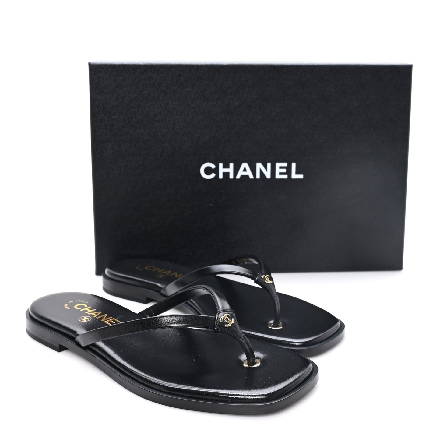 Goatskin CC Times Square Thong Sandals 37 Black
