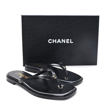 Chanel Goatskin CC Times Square Thong Sandals 37 Black 10 of 10
