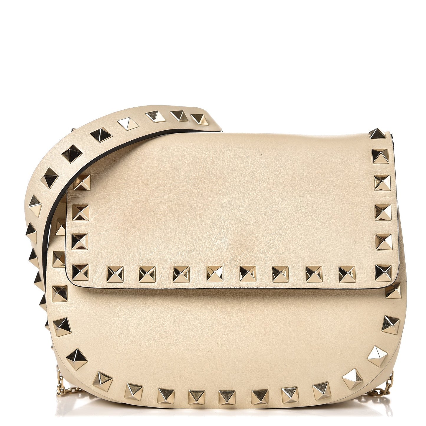 Vitello Rockstud Crossbody Saddle Bag Ivory