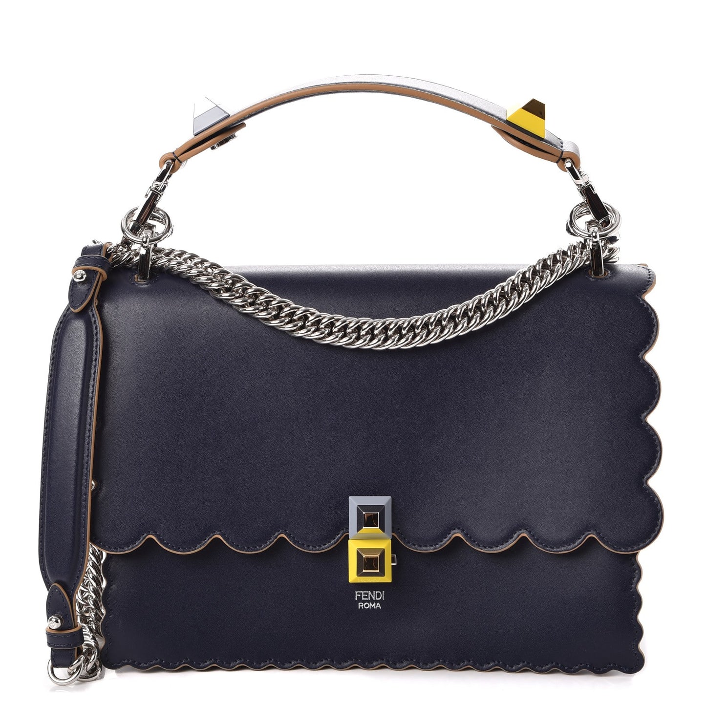 Vitello Liberty Scalloped Studded Kan I Shoulder Bag Blueberry