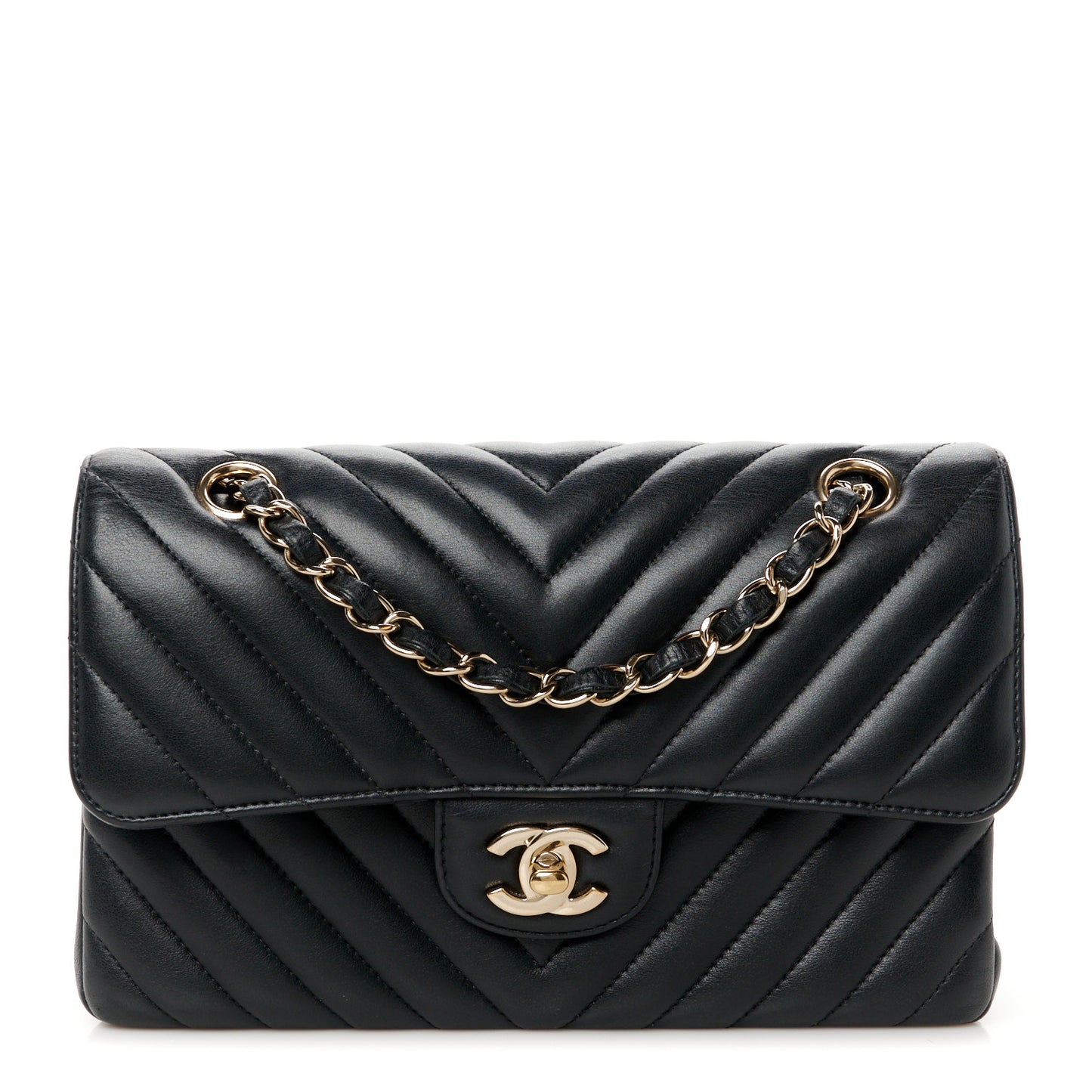 Lambskin Chevron Quilted Small Double Flap Black
