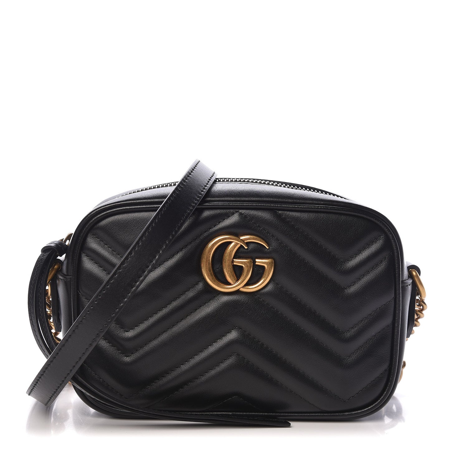 Calfskin Matelasse Mini GG Marmont Chain Shoulder Bag Black