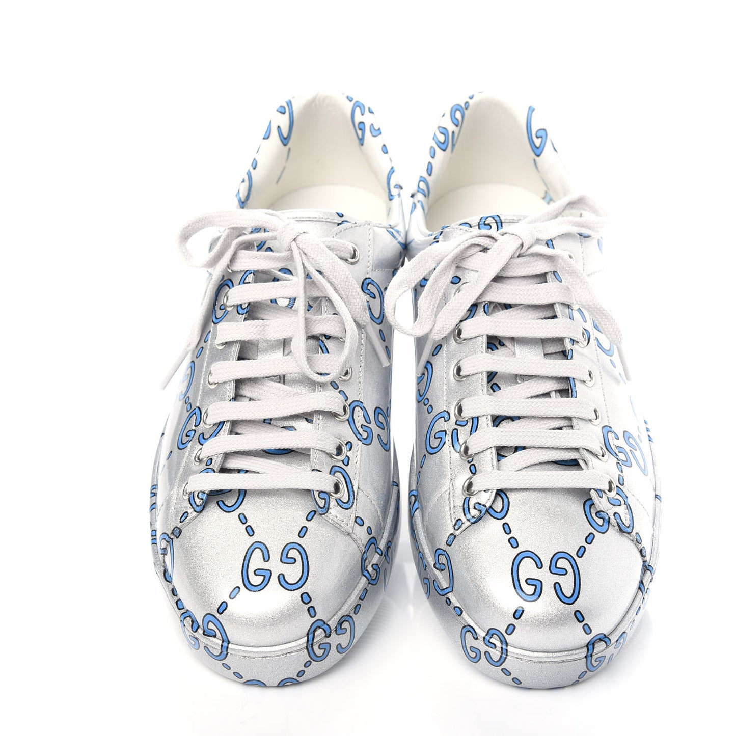Miro Rubber Wax GucciGhost Print Mens New Ace Sneakers 8.5 Silver