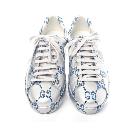Gucci Miro Rubber Wax GucciGhost Print Mens New Ace Sneakers 8.5 Silver 6 of 12