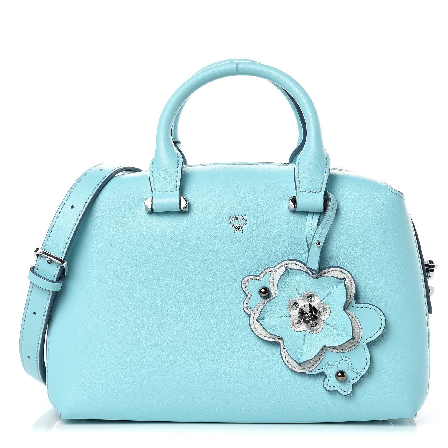 MCM Calfskin Small Cherry Blossom Ella Boston Liquid Blue 1 of 9