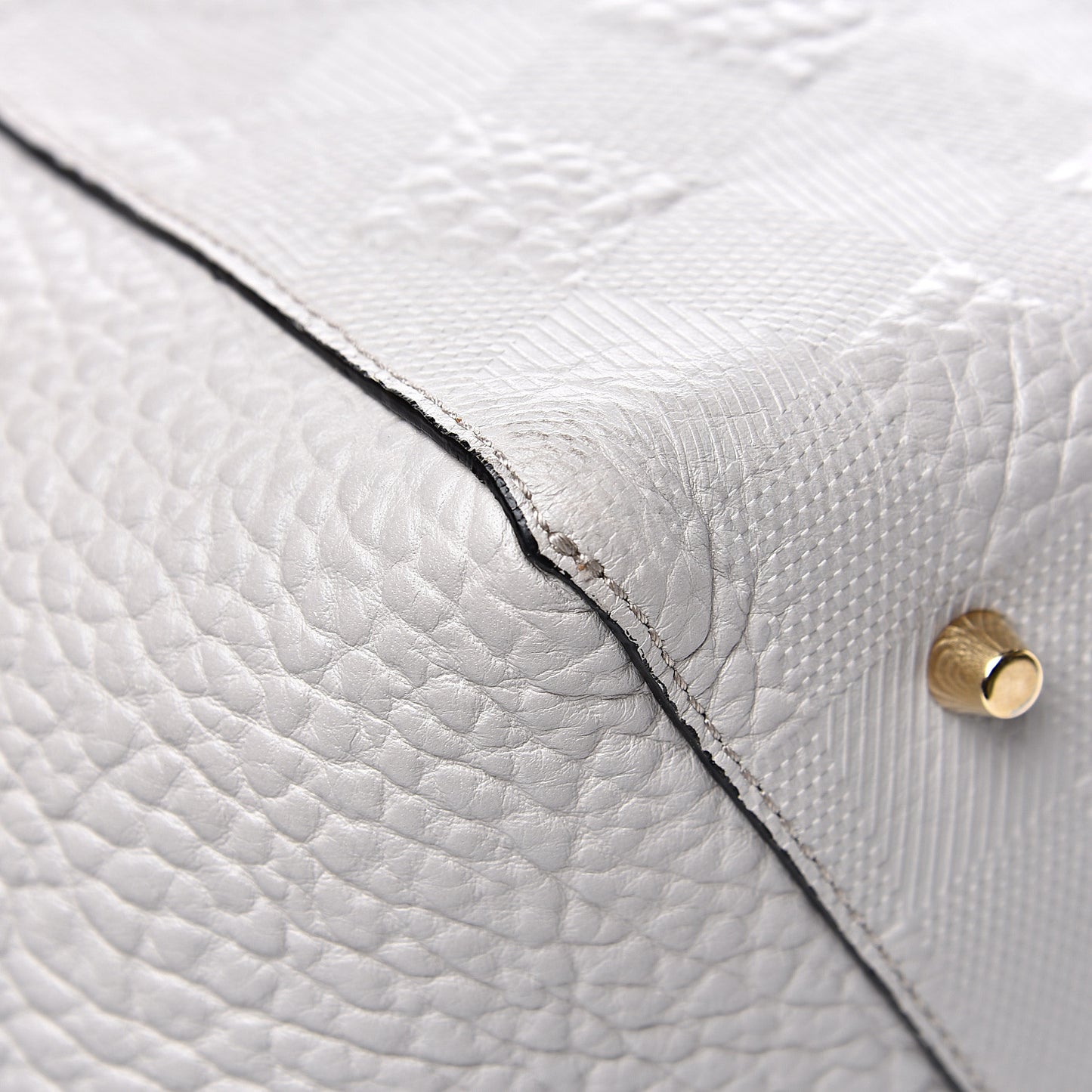 Signature Grain Calfskin Check Embossed Small Canterbury Tote Stone White