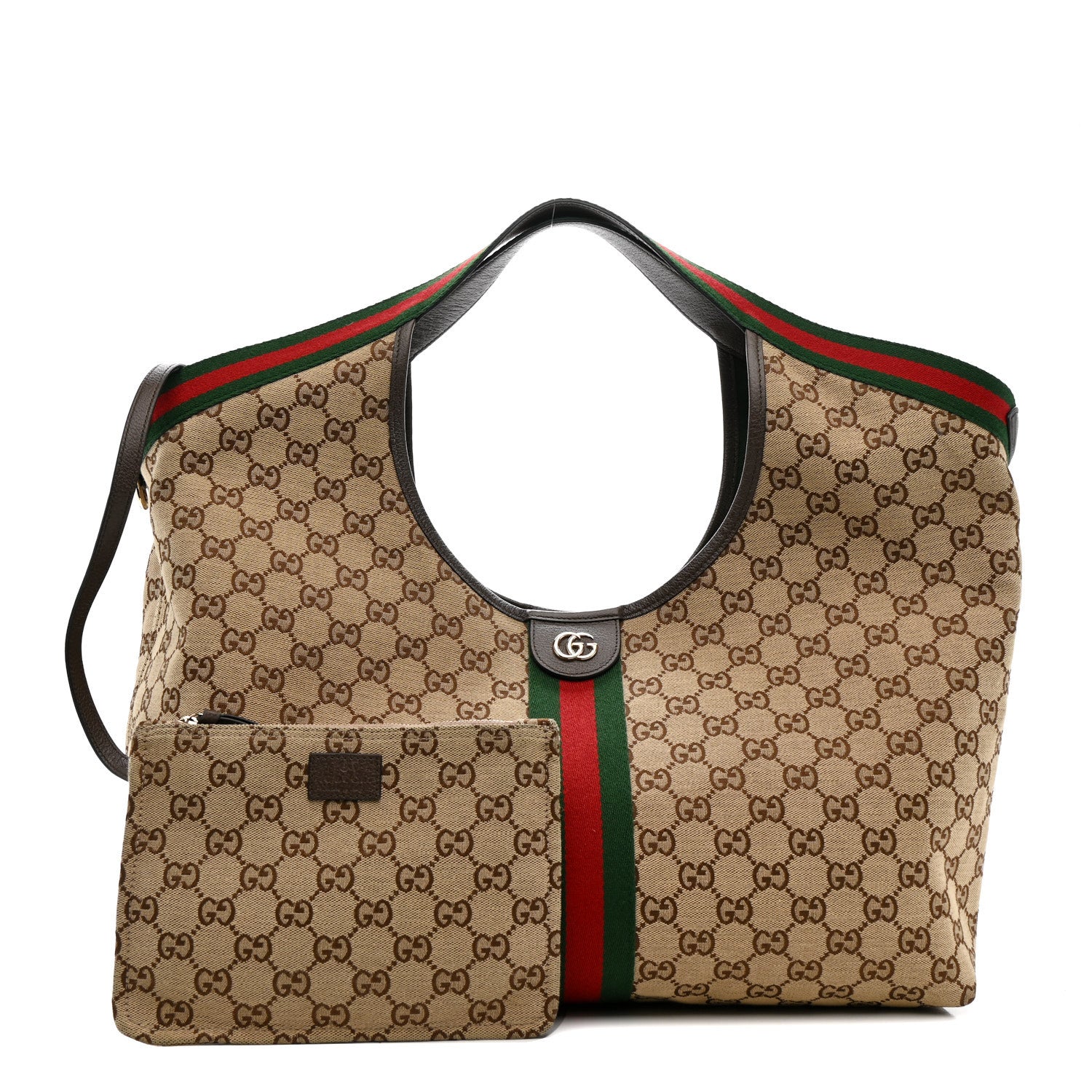 Gucci GG Monogram Web Large Giglio Tote Beige Brown 3 of 14