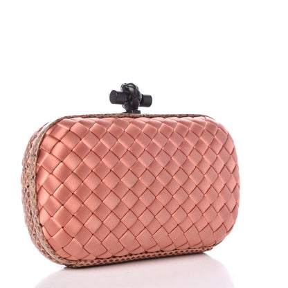 Bottega Veneta Satin Intreccio Impero Ayers Knot Clutch Dark Pink 3 of 6