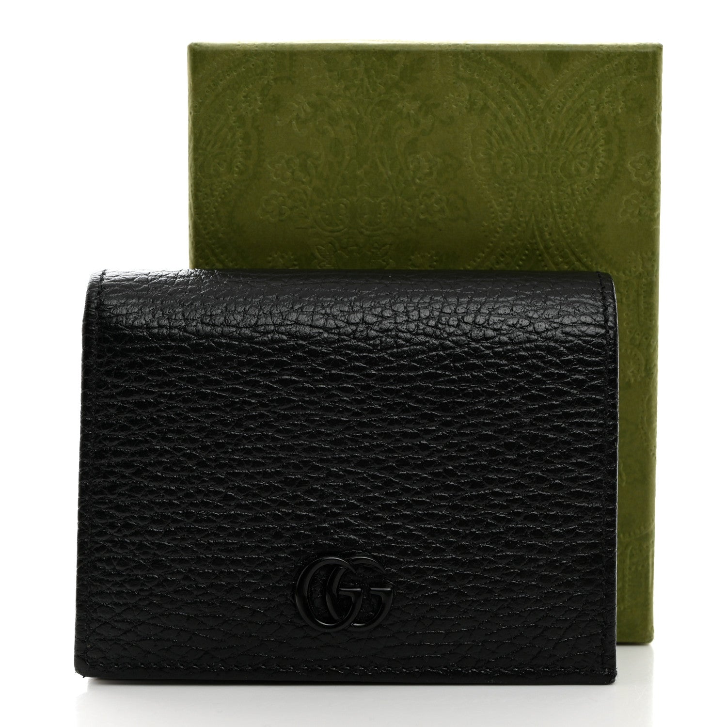 Gucci Dollar Calfskin Enamel Monochrome GG Marmont Card Case Black 8 of 8