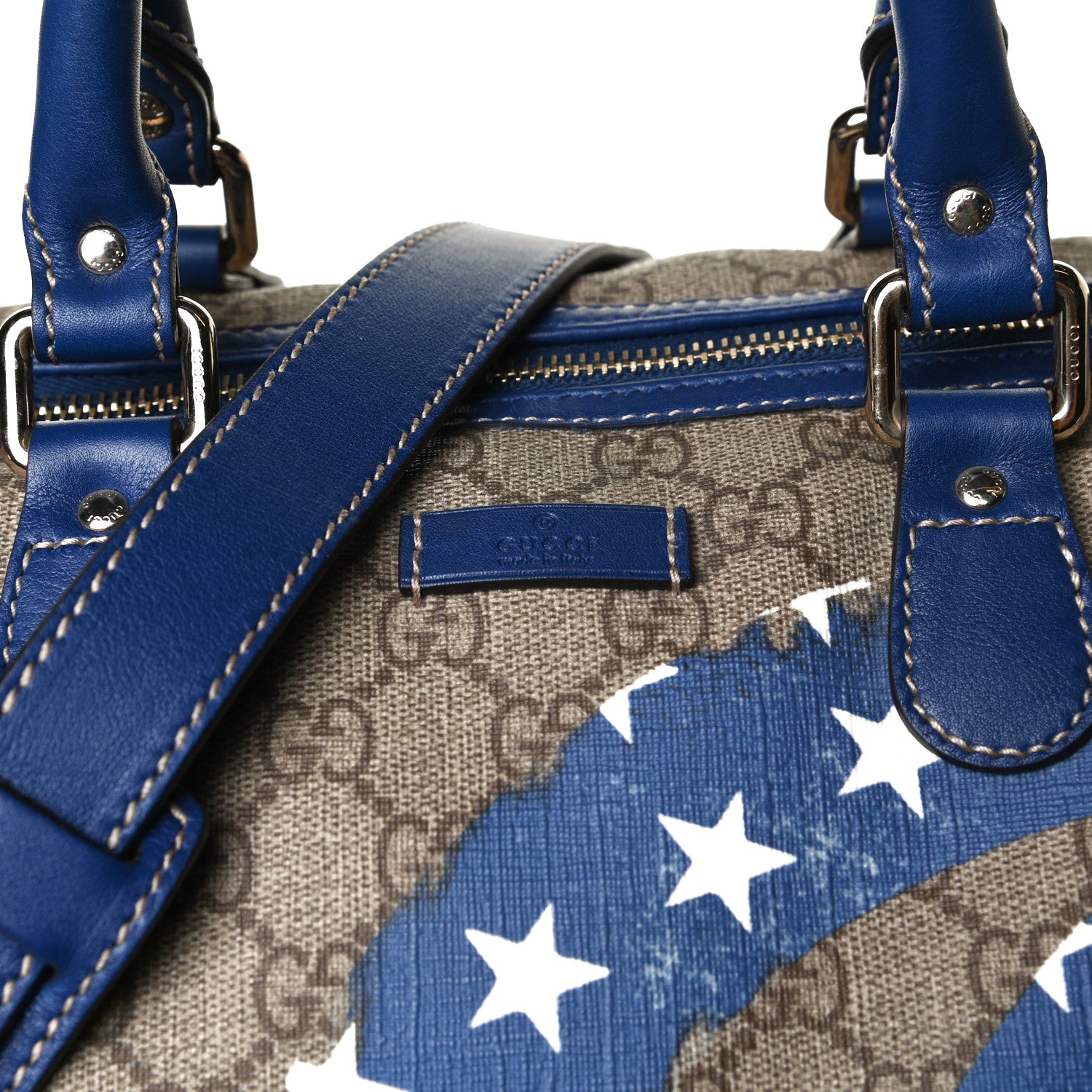 Gucci GG Plus Monogram Large Boston USA Flag Unicef Duffle Blue 11 of 11
