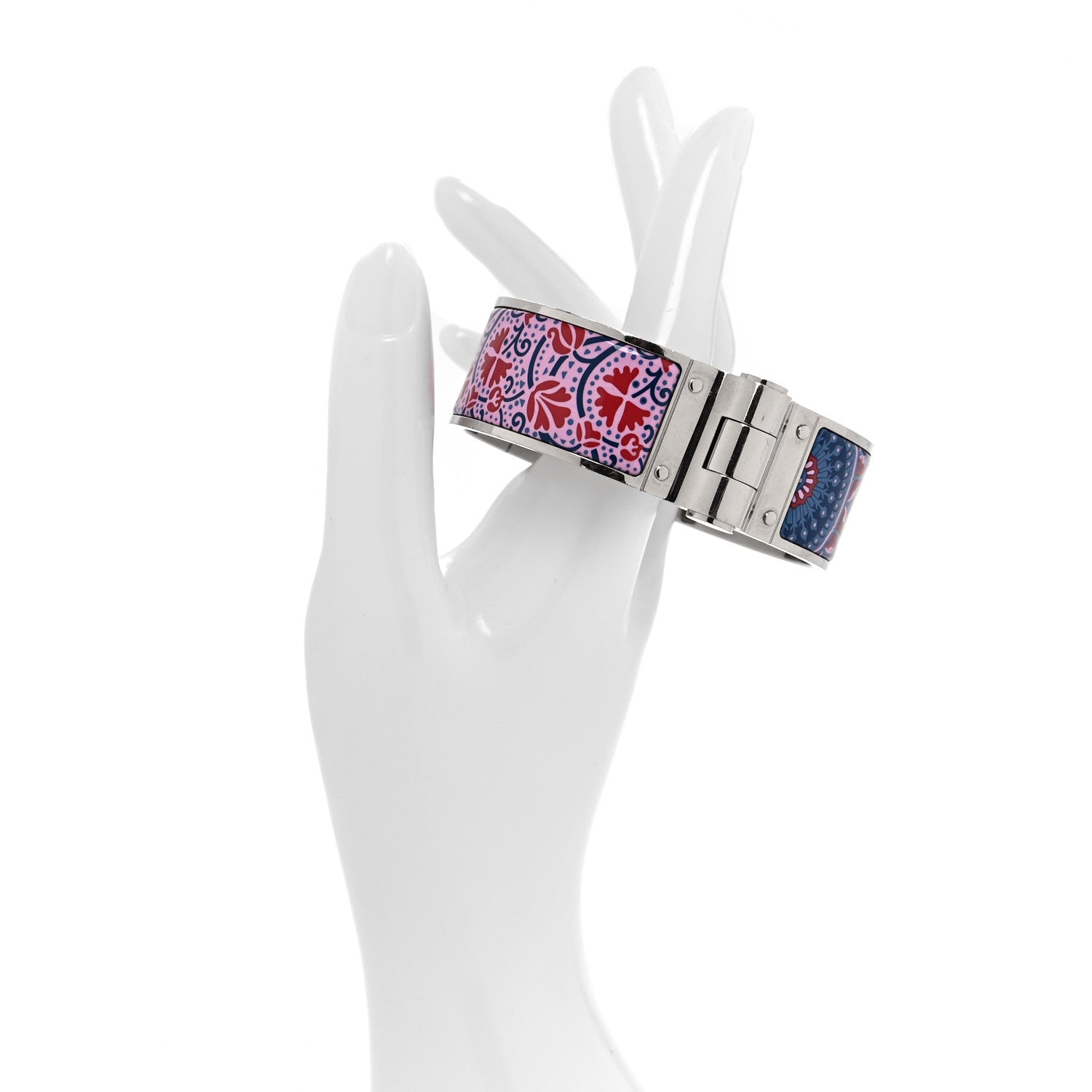 Hermes ERMES Enamel Printed Wide Cachemire Fleuri Hinged Bracelet M Surnaturel 2 of 5