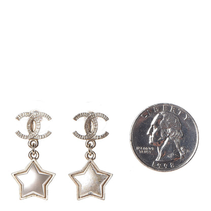 Chanel Metal Resin Pearl Star CC Drop Earrings Gold 2 of 4