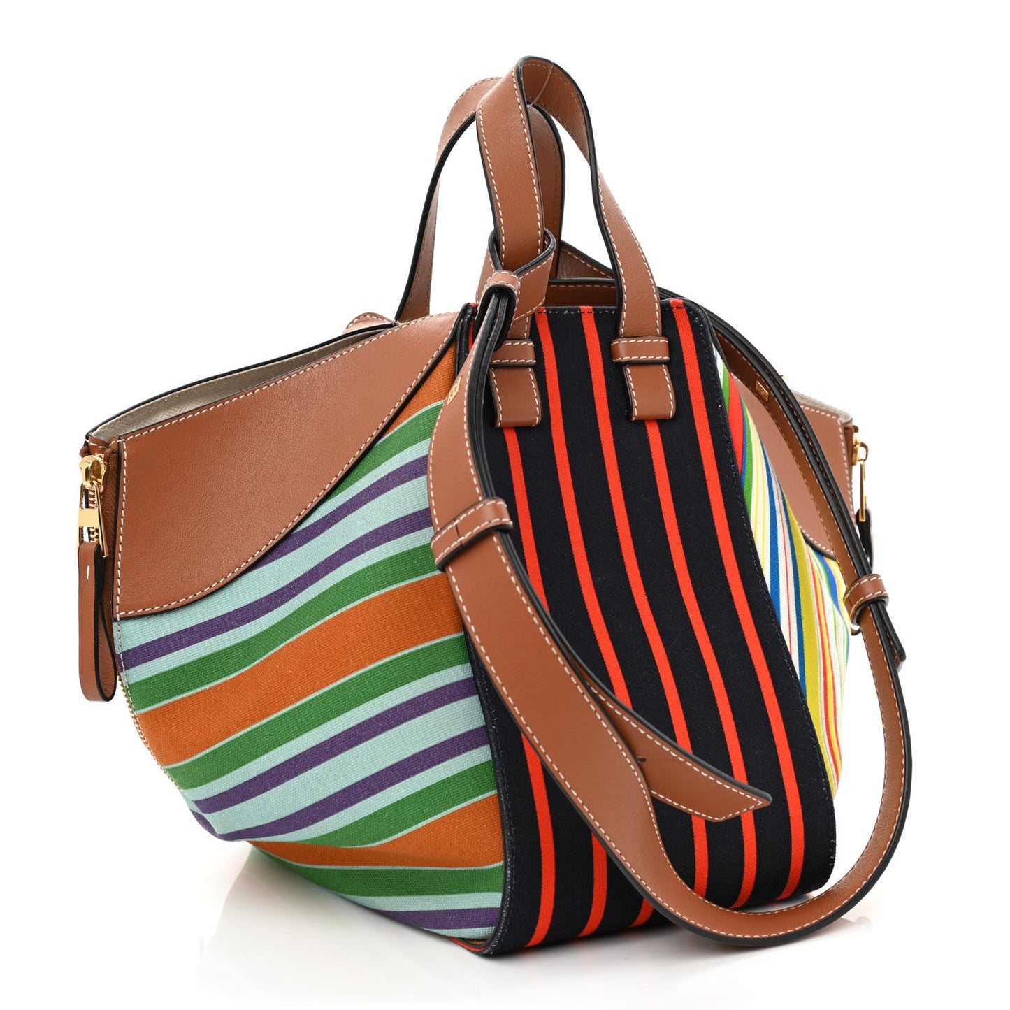 Canvas Calfskin Small Stripes Hammock Shoulder Bag Multicolor
