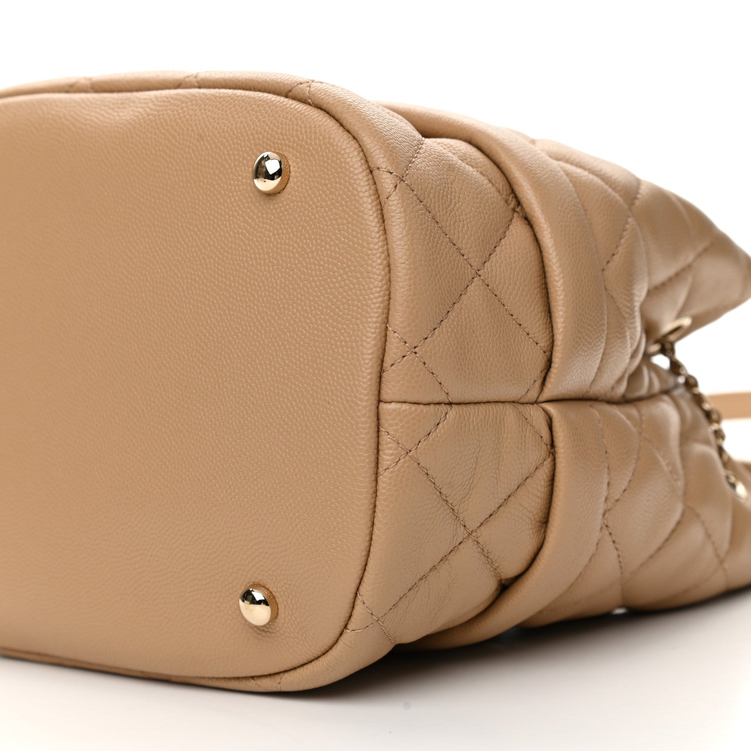 Chanel Caviar Quilted Rolled Up Bucket Drawstring Bag Beige 10 of 10