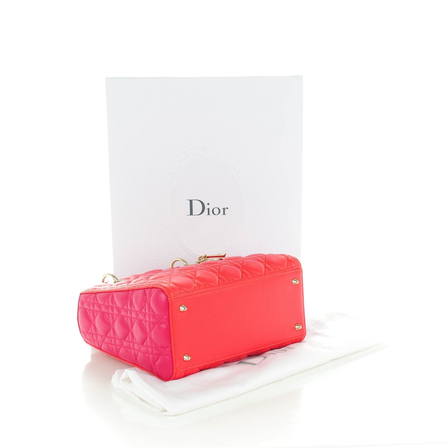 Christian Dior Lambskin Cannage Medium Bi-Color Lady Dior Red Pink 4 of 7