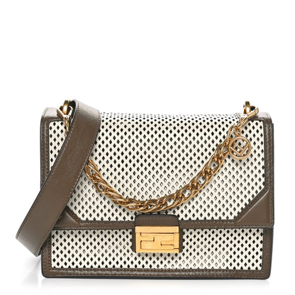 Fendi Vitello Liberty Glossy Lambskin F is Fendi Perforated Kan U Shoulder Bag White Ice Rust Maya 1 of 9