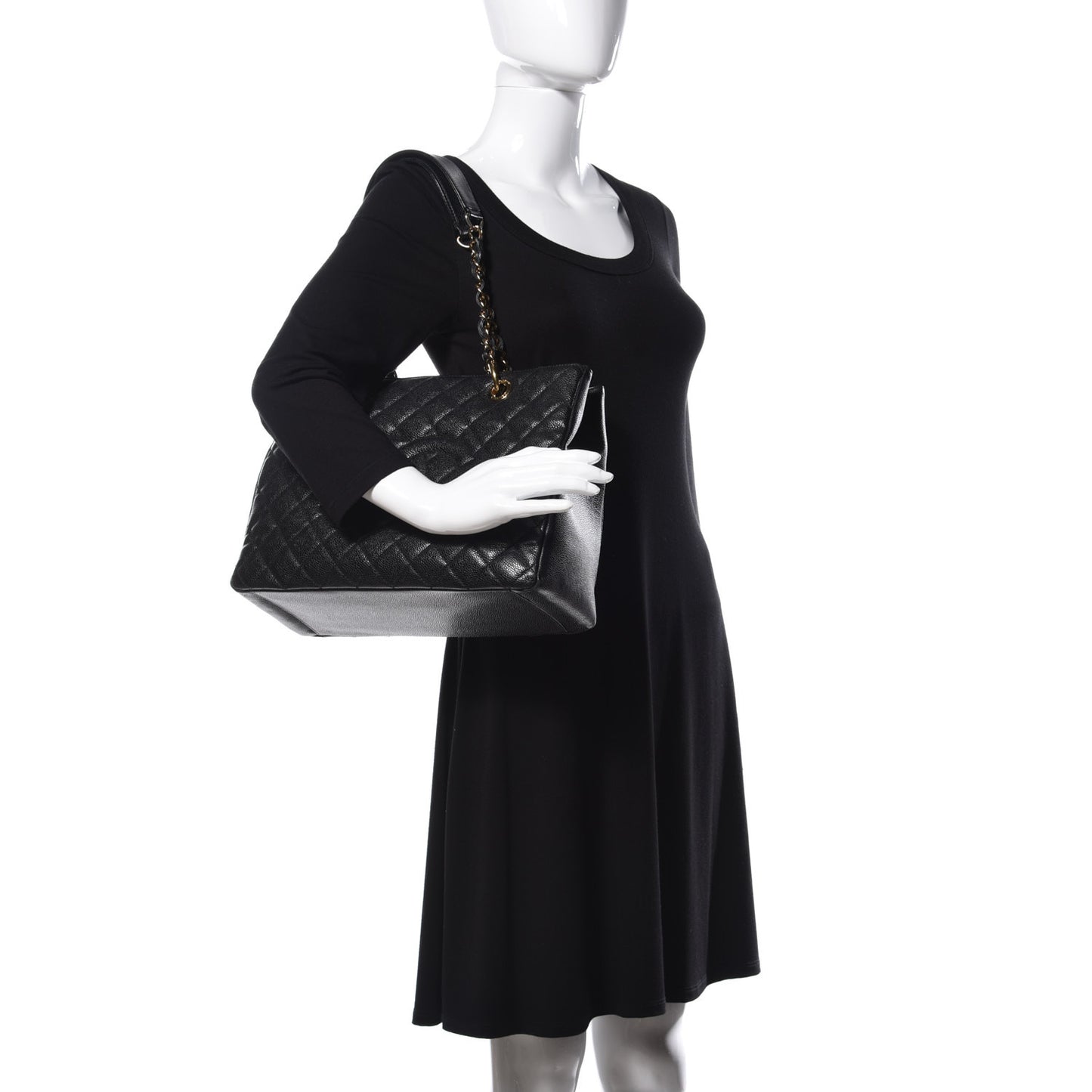 Caviar Quilted Grand Shopping Tote GST Black