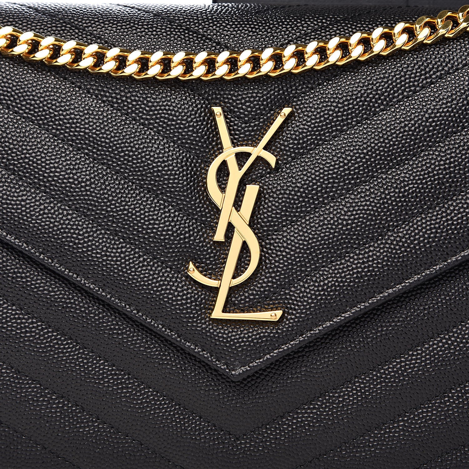 Saint Laurent Grain De Poudre Matelasse Chevron Monogram Chain Wallet Black 9 of 10