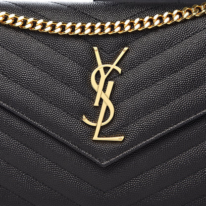 Saint Laurent Grain De Poudre Matelasse Chevron Monogram Chain Wallet Black 9 of 10