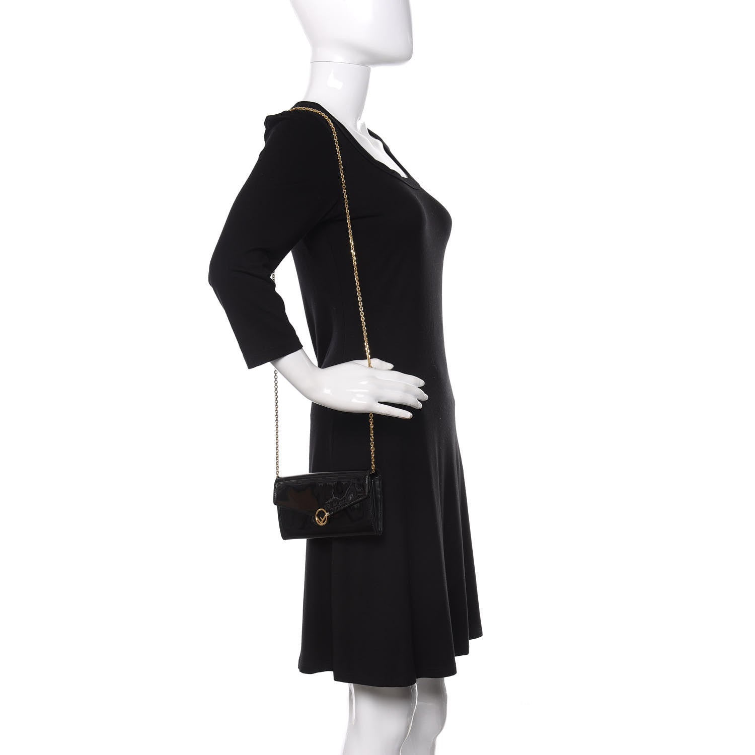 Fendi Vitello Vernice Mou F is Fendi Continental Envelope Wallet On Chain Black 2 of 10
