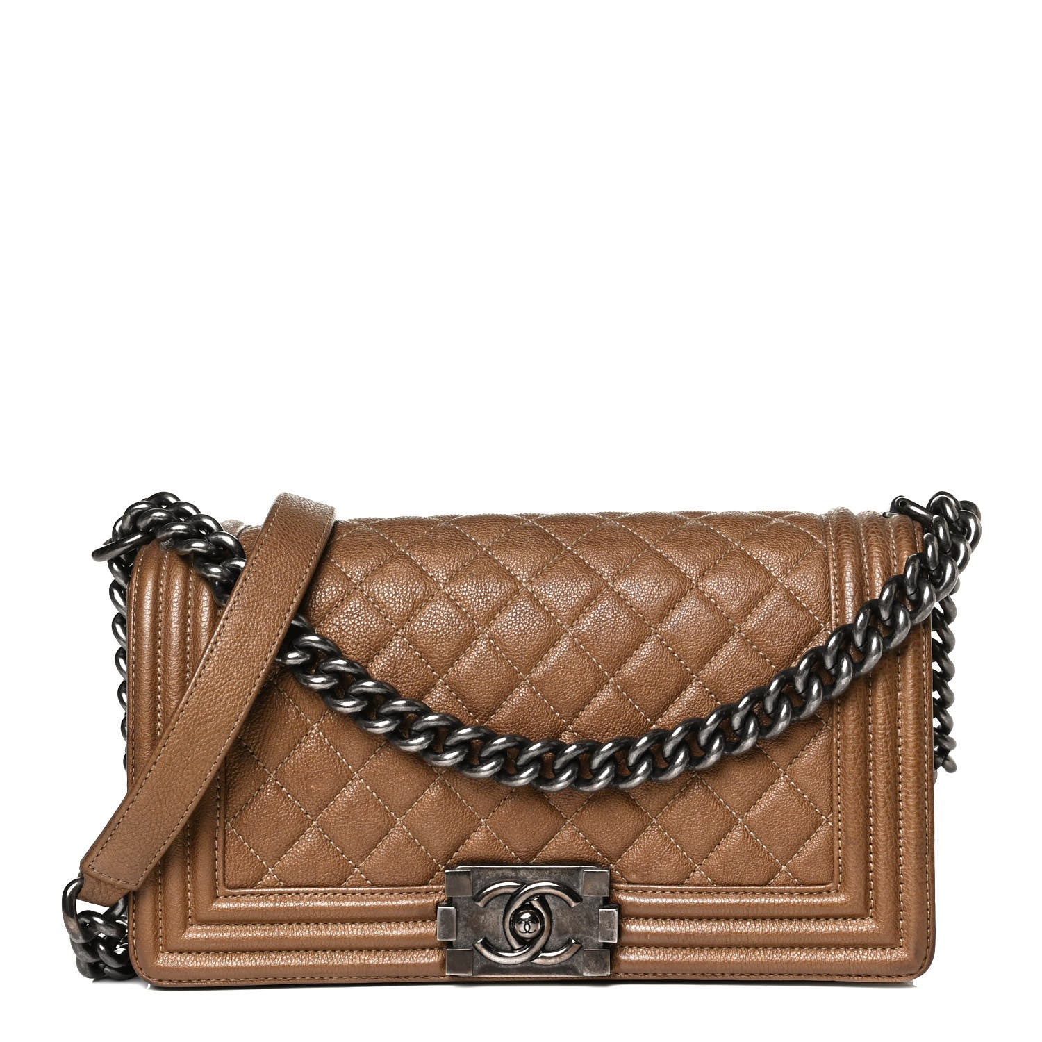 Chanel Metallic Calfskin Quilted Medium Boy Flap Dark Gold 1 of 18