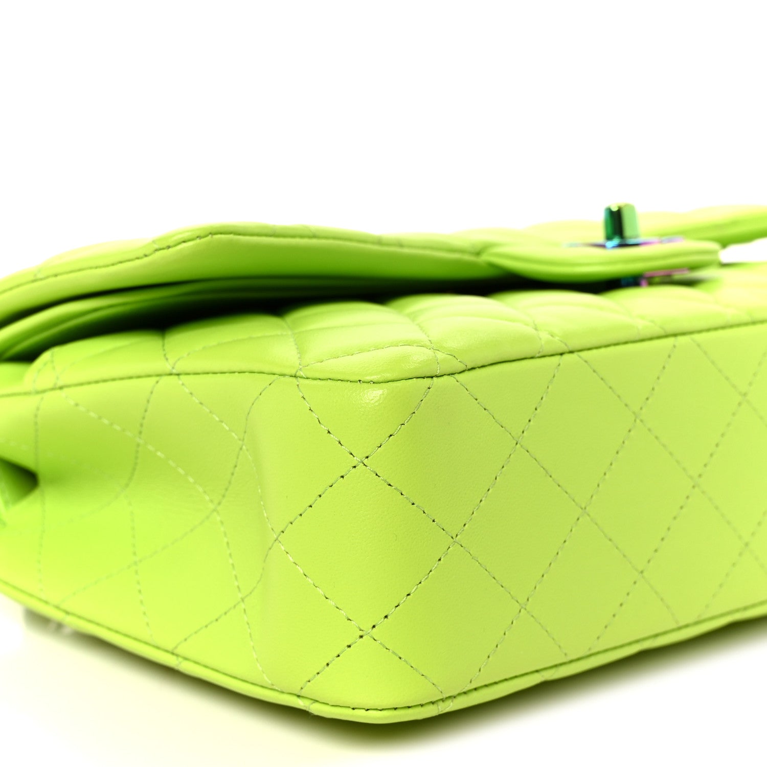Chanel Lambskin Quilted Rainbow CC Medium Double Flap Neon Green Neon Green 10 of 12